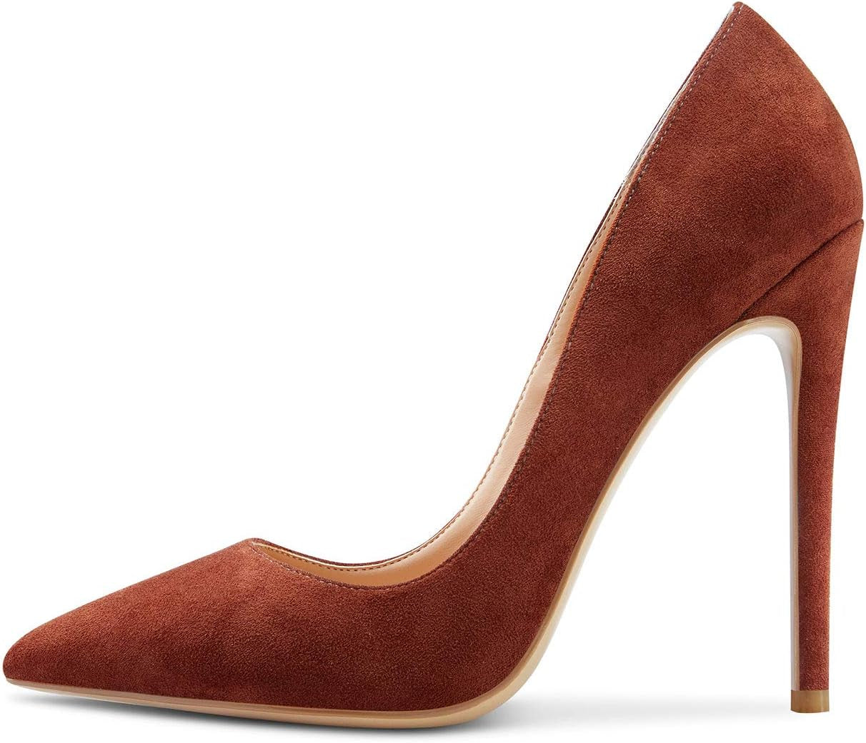 Womens Sky High Heels Basic Pumps Pointed Toe Stilettos 12CM Heel Shoes Brown Suede Shoes 11 M US